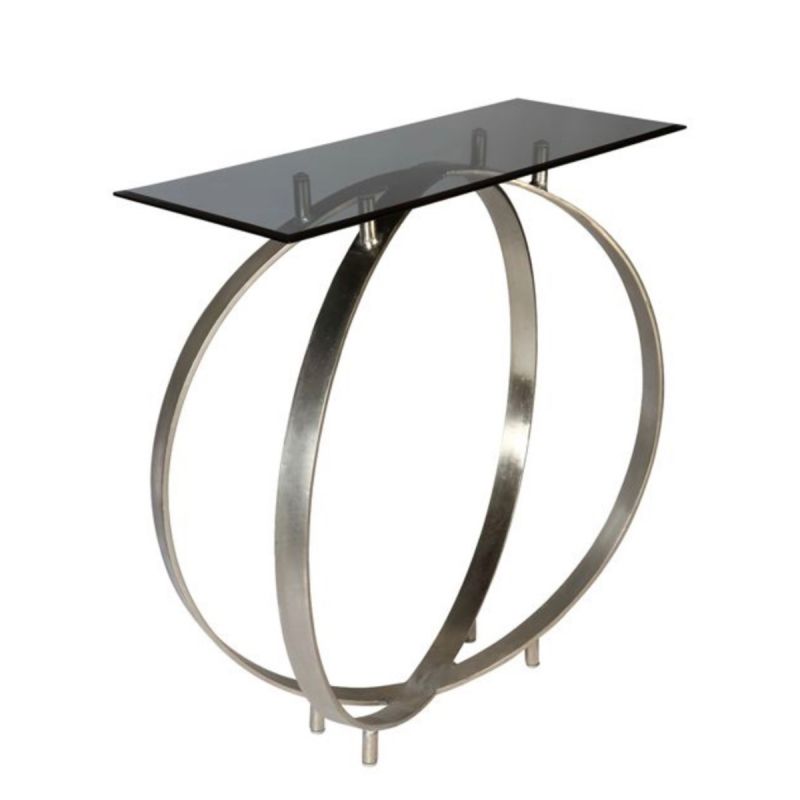 Twin Ring Glass Top Console Table - Silver Finish | PRODUCTION SECOND