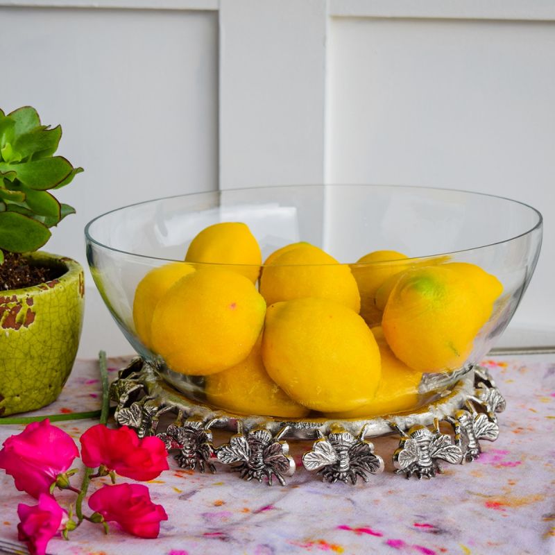 Large Silver Bee Stand Bowl