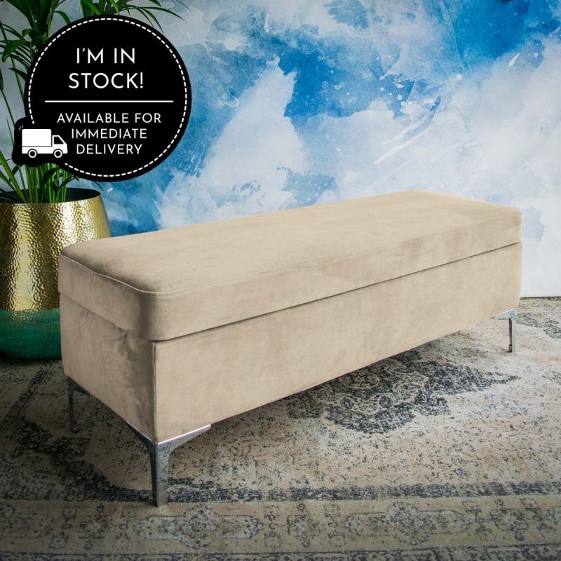 Emmie Velvet Cream Ottoman Bench