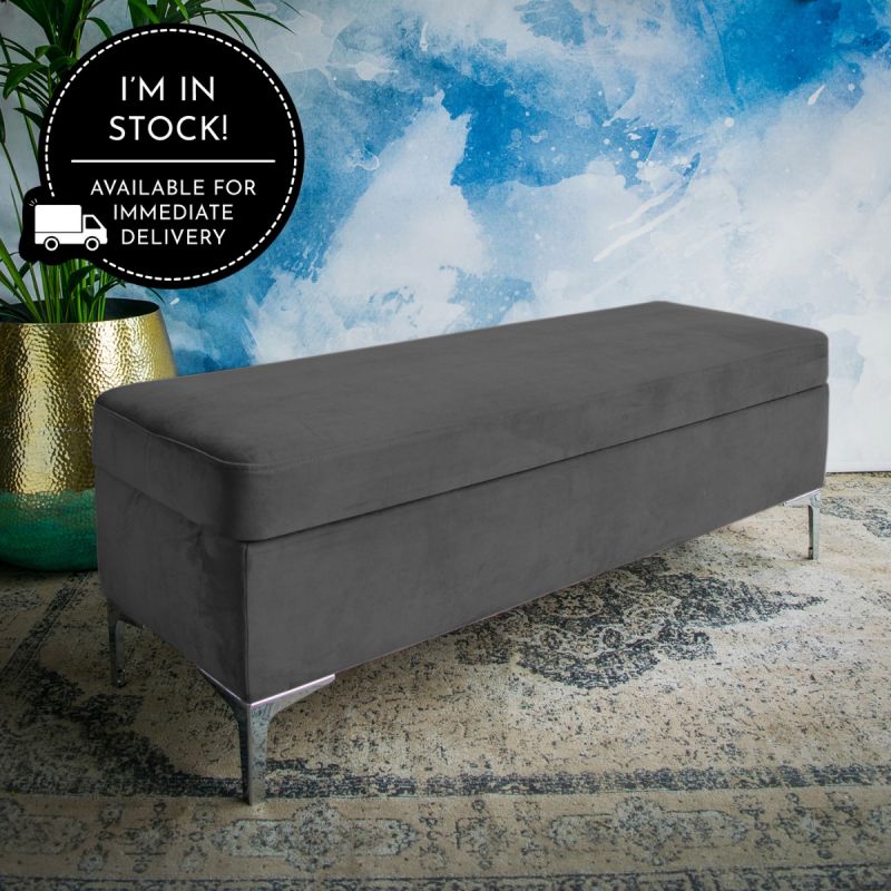 Emmie Velvet Dark Grey Ottoman Bench 