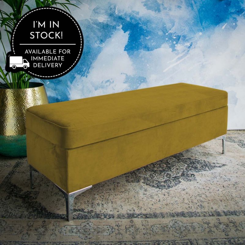 Emmie Velvet Lime Green Ottoman Bench