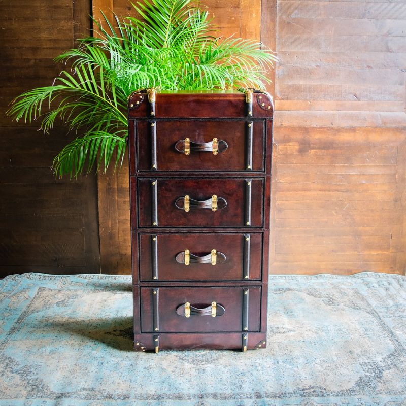 Havana Leather 4 Drawer Chest of Drawers - Cigar 