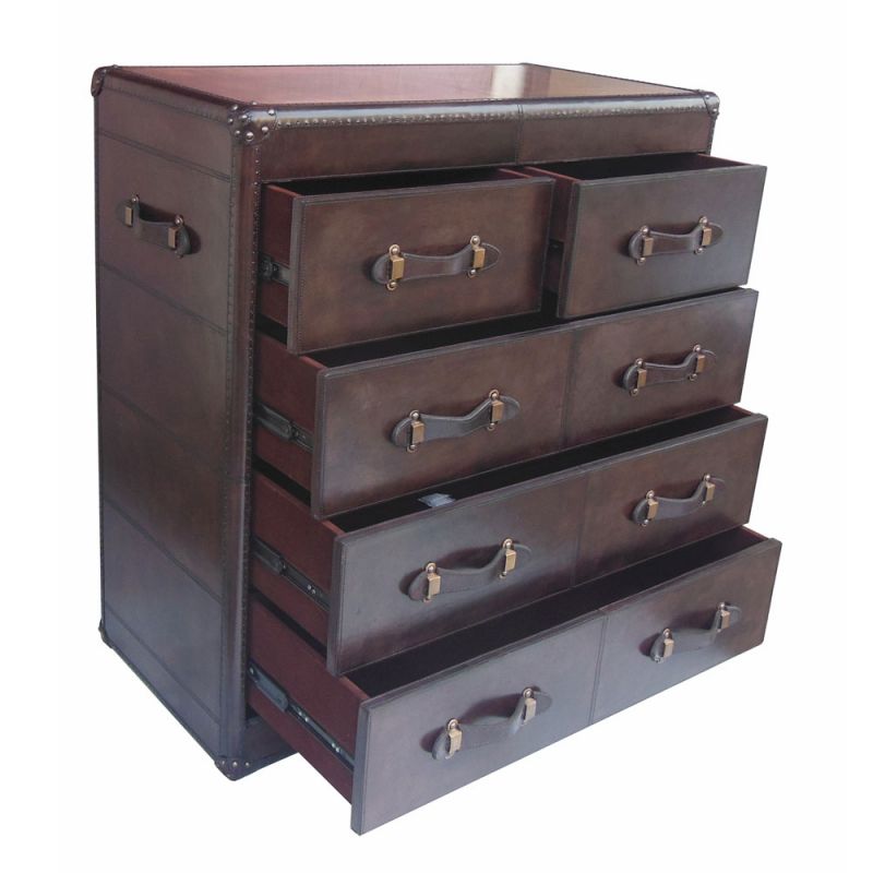 Panama Cigar Leather Large Chest Of Five Drawers - with Copper