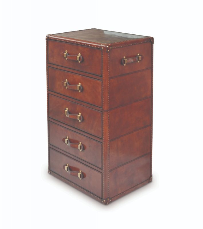 Small Panama Leather Chest Of 5 Drawers -Cognac| Ex Display