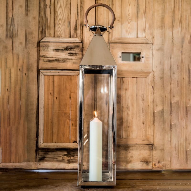Stainless Steel Large Tall Venetian Lantern with Wooden Handle 