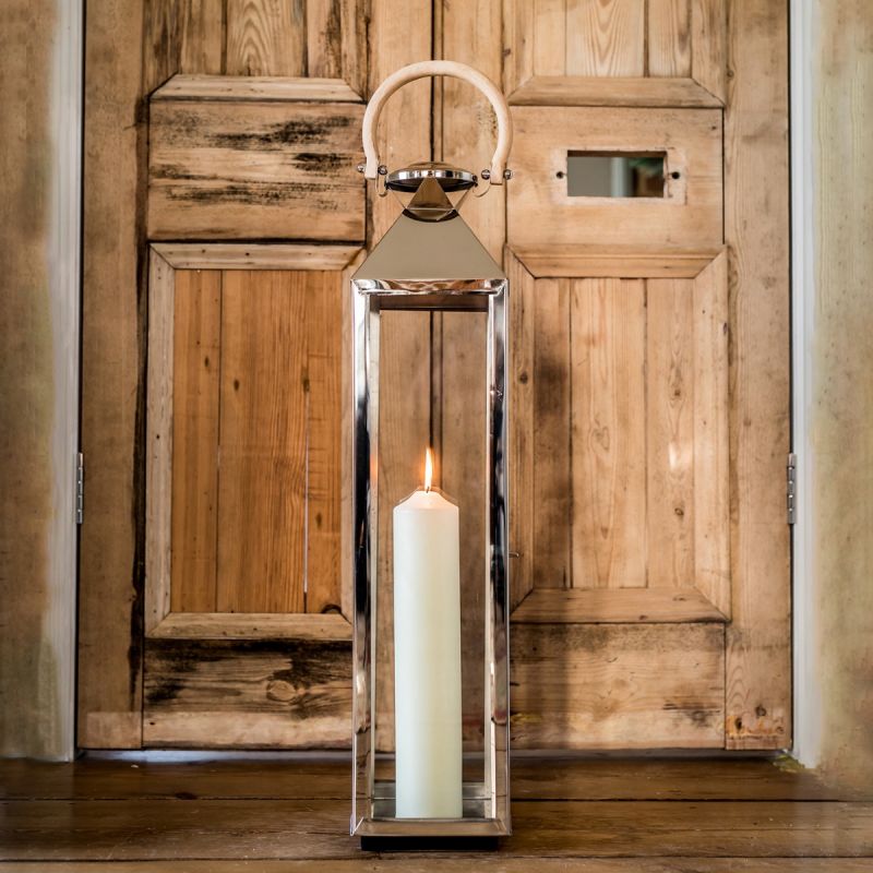 Stainless Steel Medium Tall Venetian Lantern with Wooden Handle 