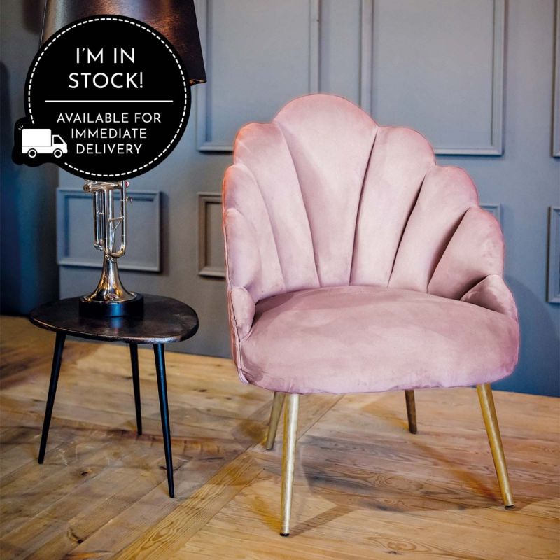 Chelsea Tulip Velvet Dusty Pink Chair with Gold Metal Legs 