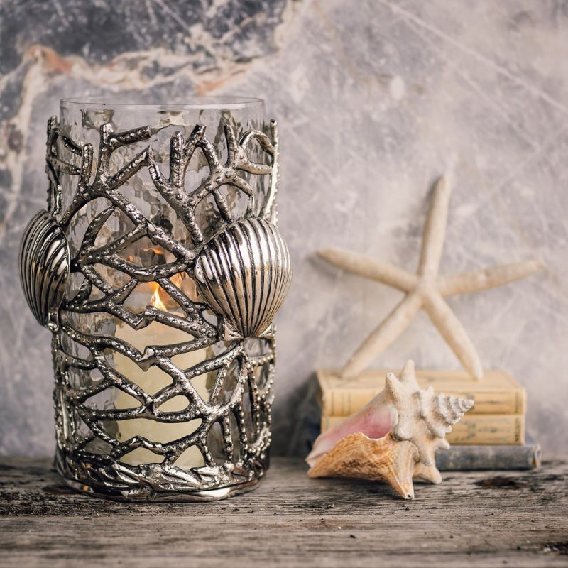 Coral & Shell Hurricane Lantern