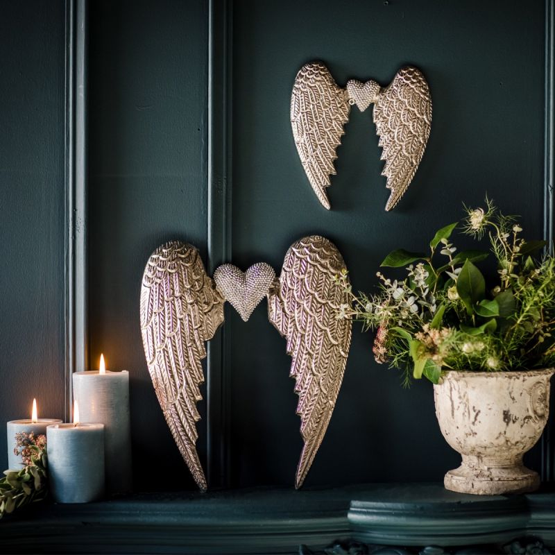 Large Angel Wing with Crystal Heart 