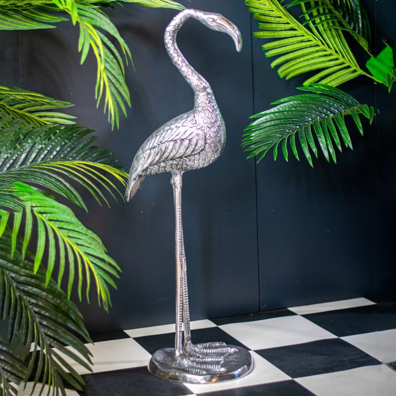 Tall Standing Flamingo - Silver Finish