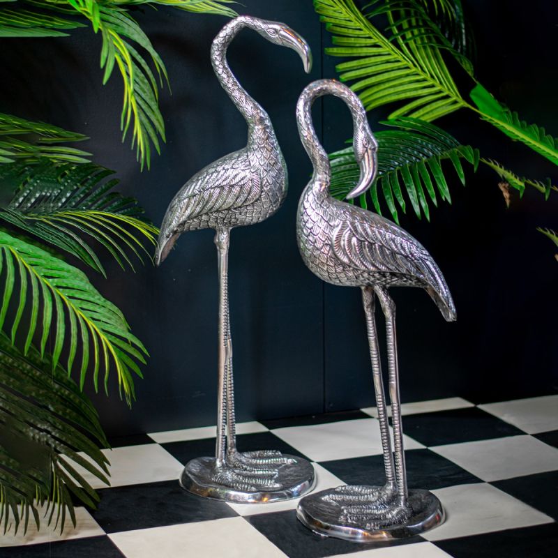 Standing Pair Of Flamingos - Silver Finish