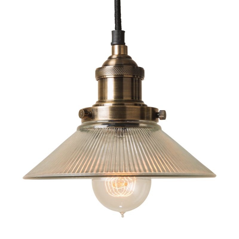 Antique Brass Pendant Fitment with Small Ribbed Triangular Shade | PRE-ORDER - DUE EARLY SEPTEMBER