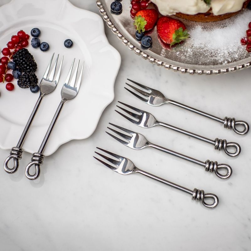 Set of Six Hammered Knot Pastry Forks