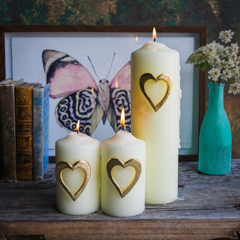 Set of Three Gold Cut Out Heart Candle Pins