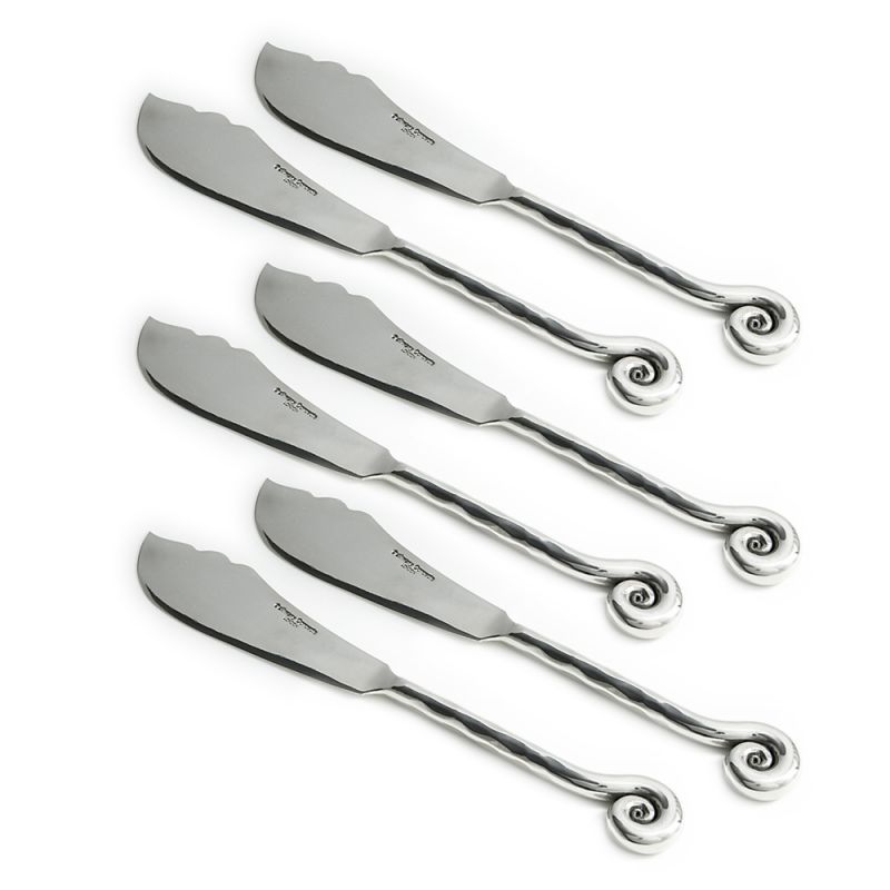 Set of Six Hammered Shell Fish Knives