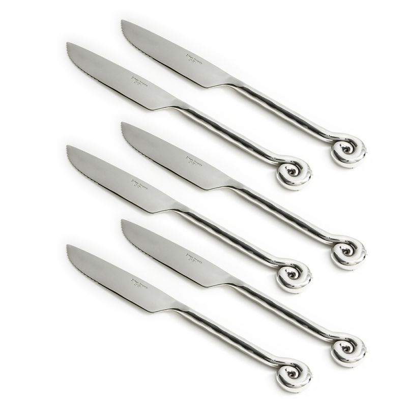 Set of Six Hammered Shell Steak Knives