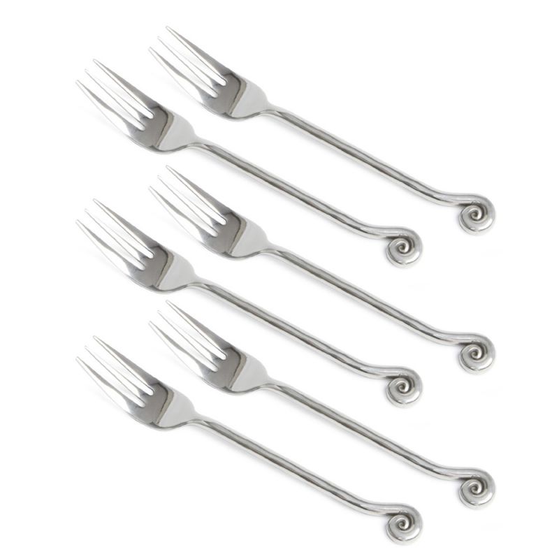 Set of 6 Hammered Shell Pastry Forks 