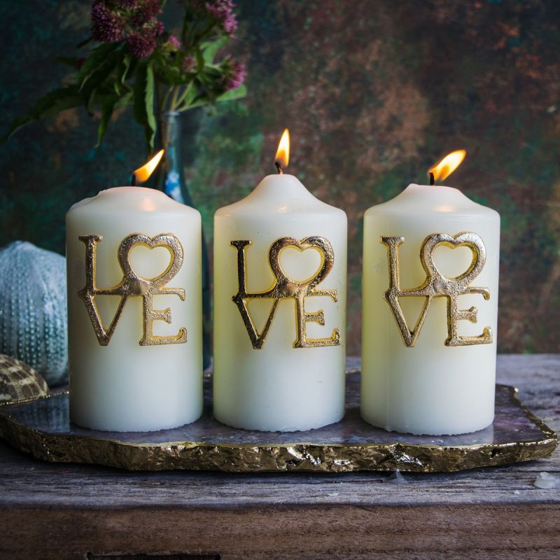 Set of Three Gold 'Love' Candle Pins