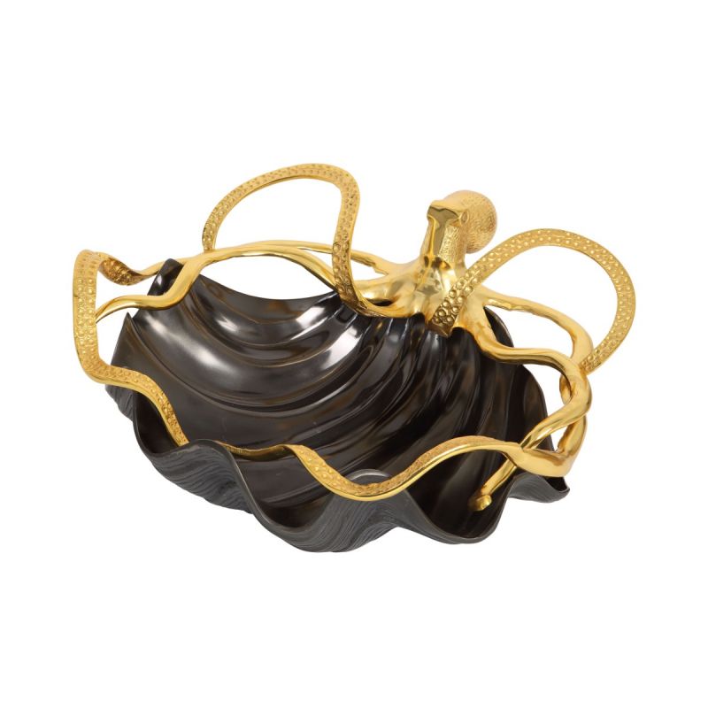 Black Shell Bowl with Gold Octopus | PERFECTLY IMPERFECT