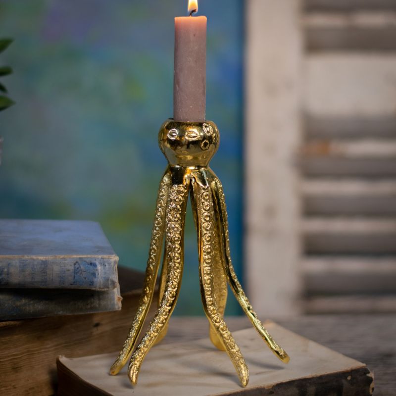 Jelly Fish Taper Candle Holder  Gold Finish