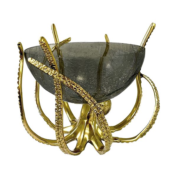 Gold Octopus Stand With Dark Crackle Glass Bowl | PERFECTLY IMPERFECT