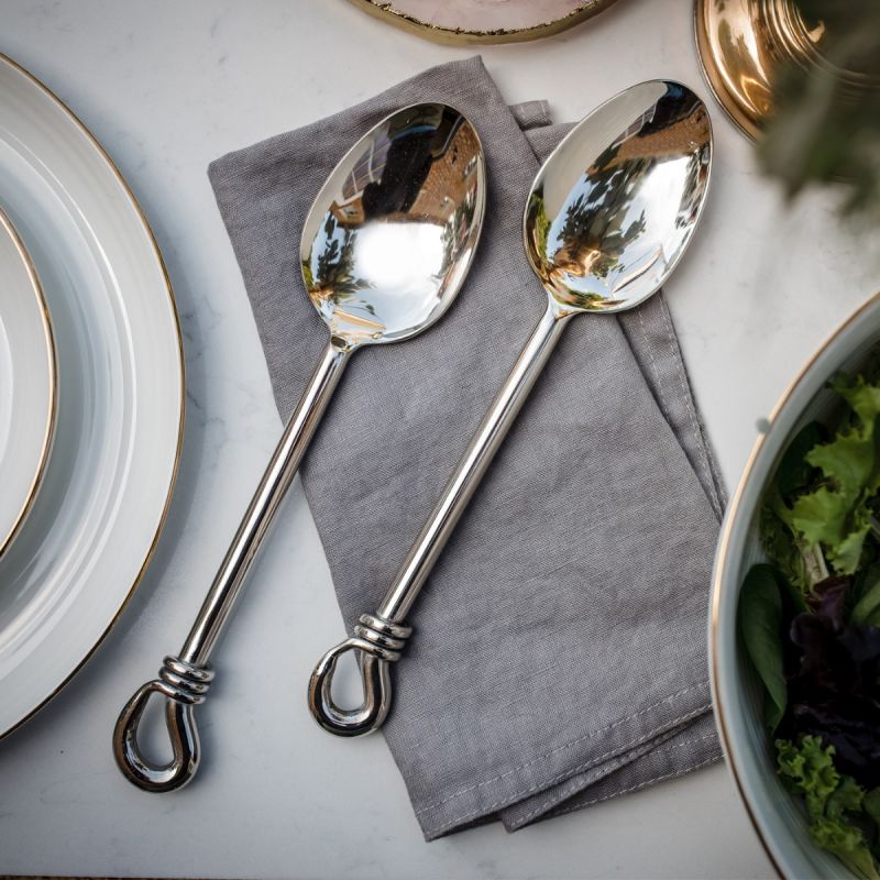 Pair of Polished Knot Medium Serving Spoons 