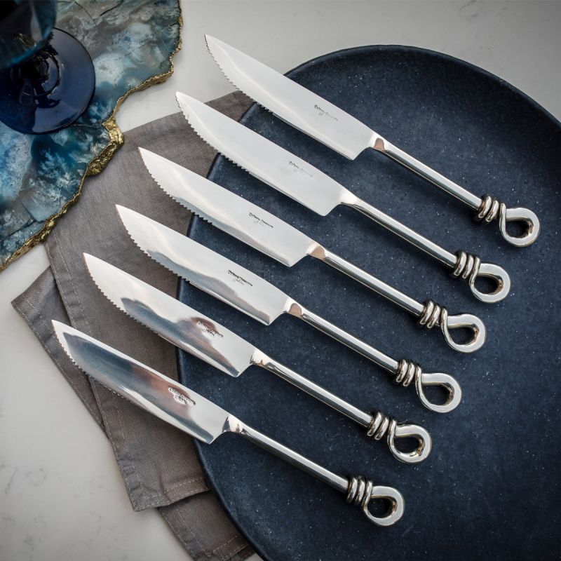 Set of Six Polished Knot Steak Knives | HANDMADE TO ORDER