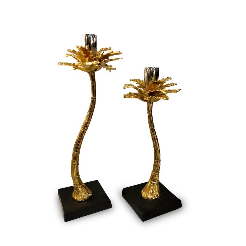 Perfectly Imperfect Pair of Palm Candle Holders in gold finish