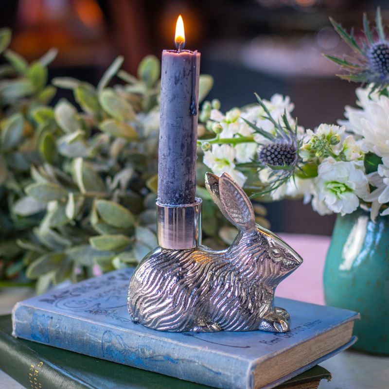 Bunny Rabbit Single Candle Holder - Silver Finish