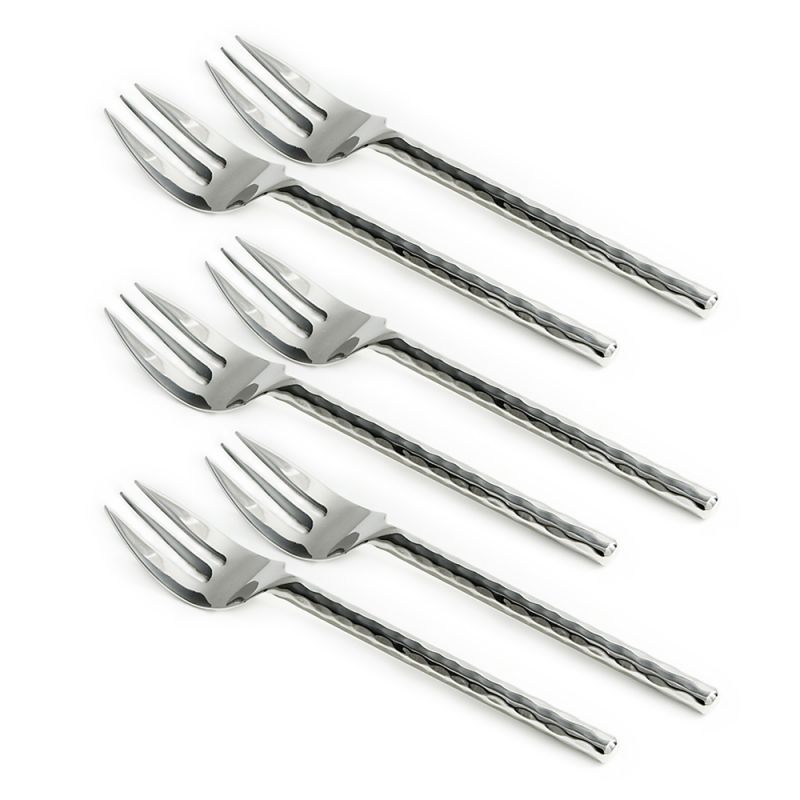 Set of Six Round Hammered Fish Forks 