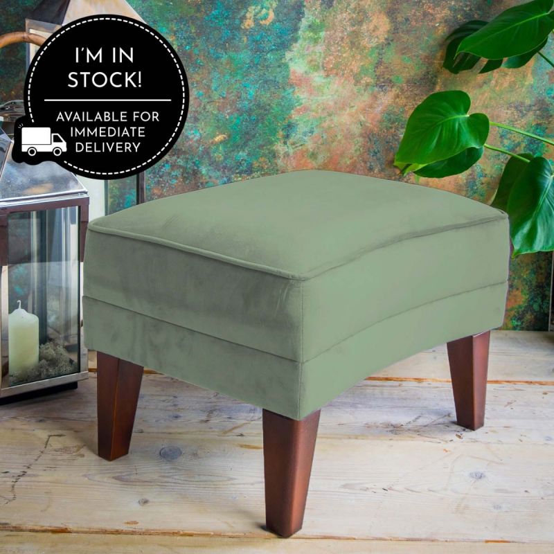 Romeo Velvet Sage Green Footstool 