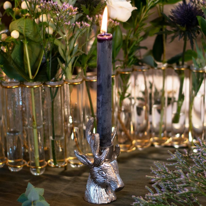 Stag Head Single Taper Candle Holder 