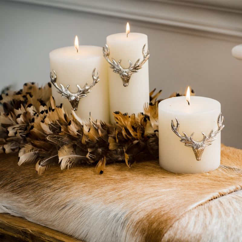 Set of Three Large Stag Antler Candle Pins - Silver Finish