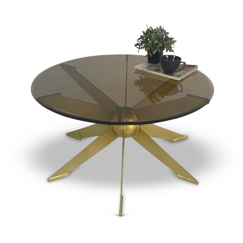 Patti Ball Coffee Table with Glass Top - Antique Brass Finish