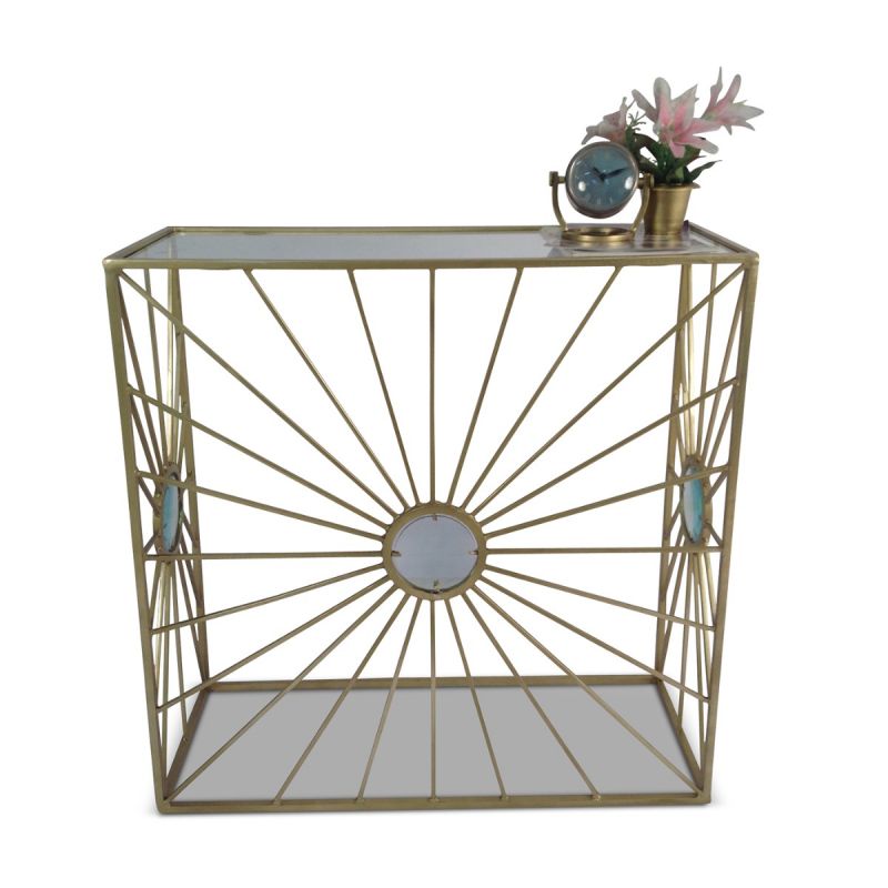 Shields Sunburst Design Console Table with Glass Details