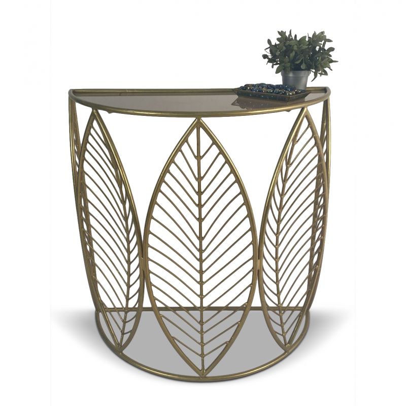 Kew Leaf Design Console Table with Glass Top