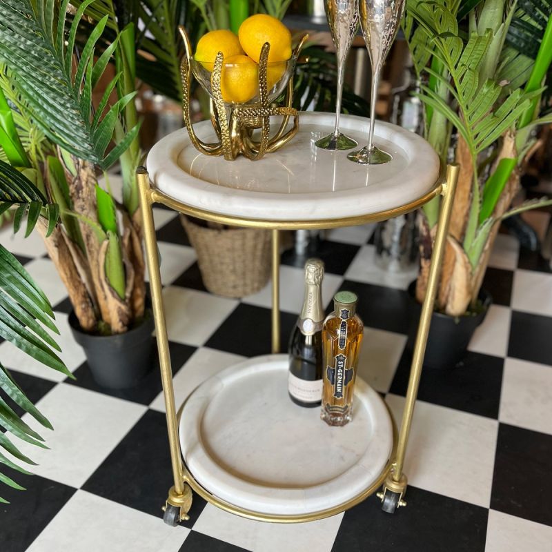 Round Drinks Trolley with Marble Shelves