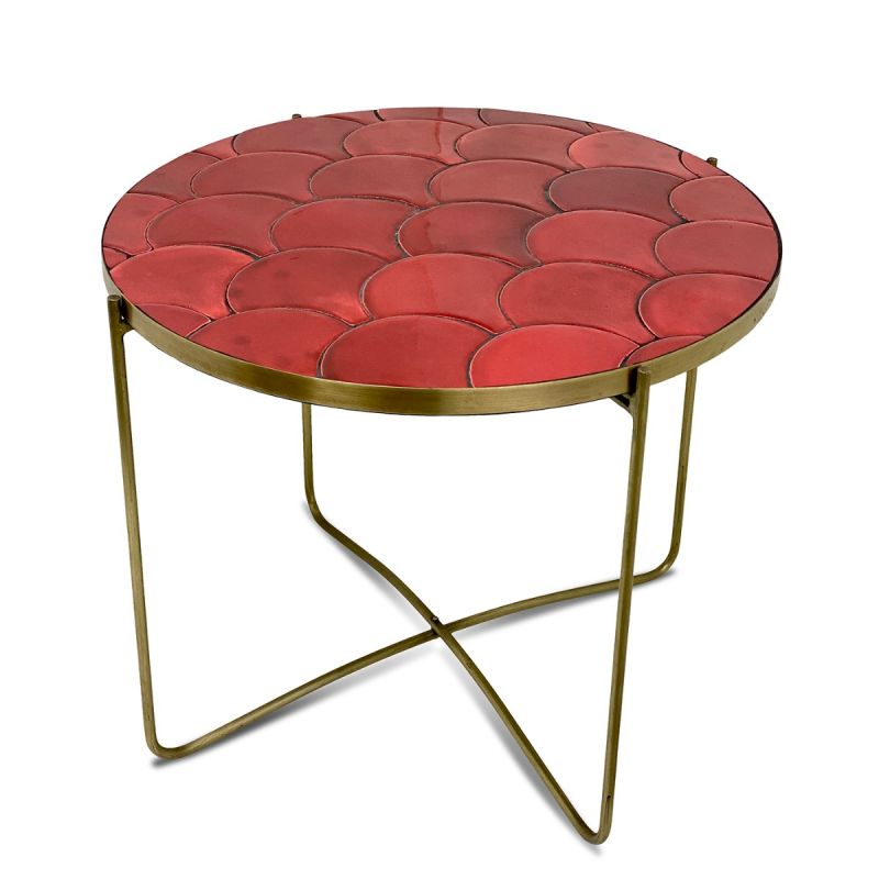 Red Fish Scale Tile Side Table 