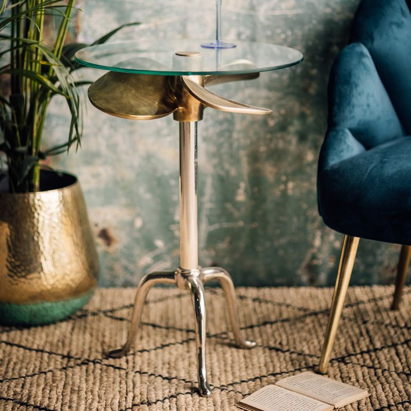 Propeller Antique Brass & Nickel Side Table 