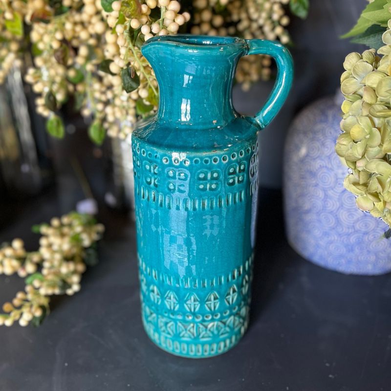 Teal Blue Detailed Pitcher