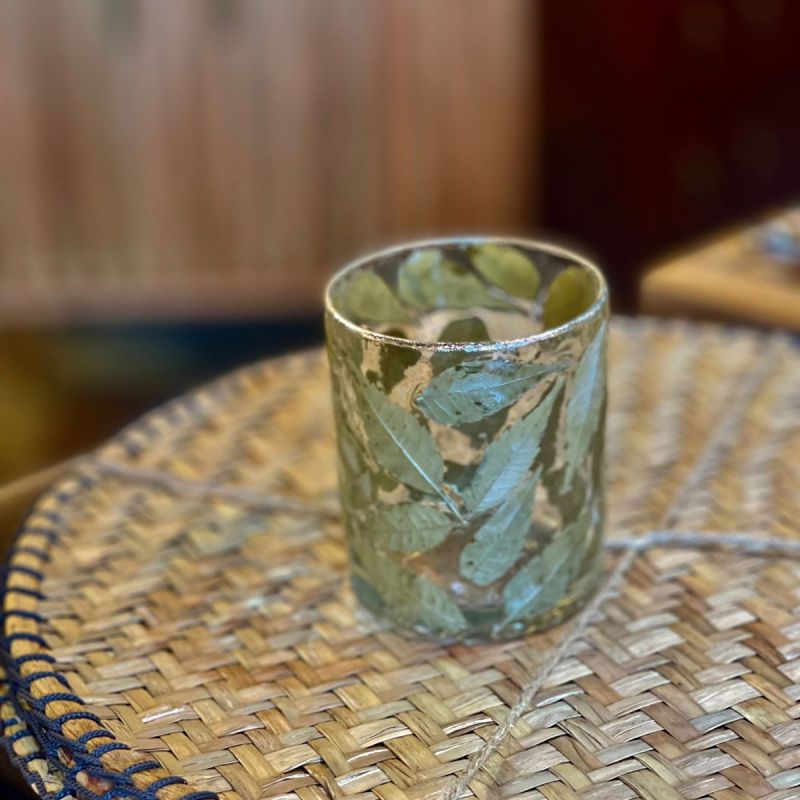 Leaf Glass Votive with Silver Rim - Small