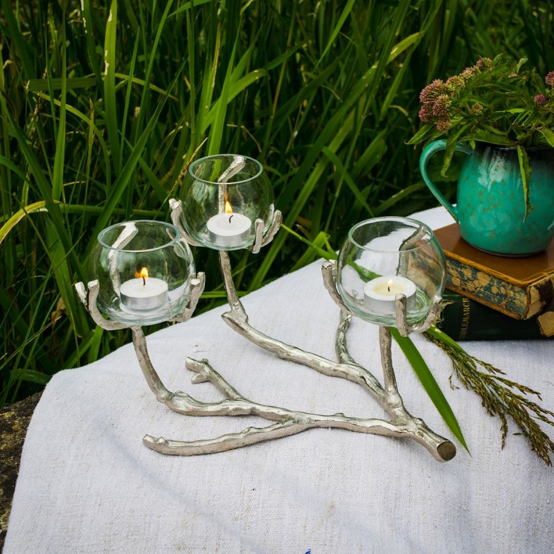 Silver Branch Triple Tea Light Holder