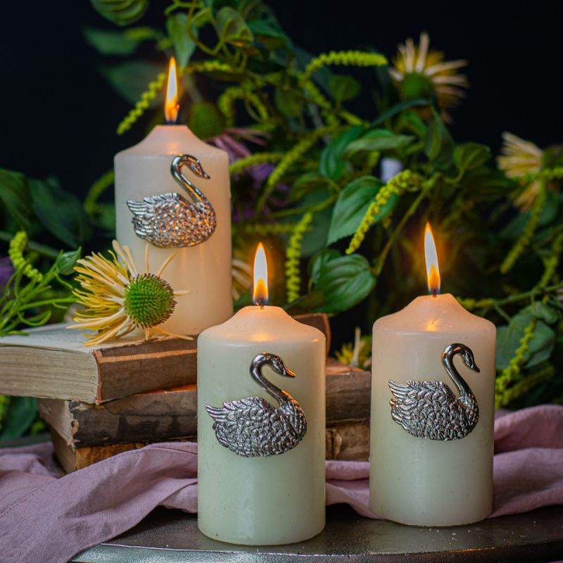 Set Of Three Swan Candle Pins - Silver Finish