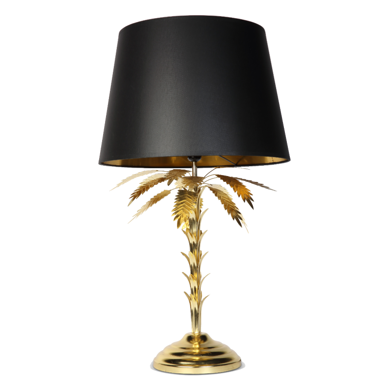 Palm Tree Table Lamp With Black Shade - Gold Finish