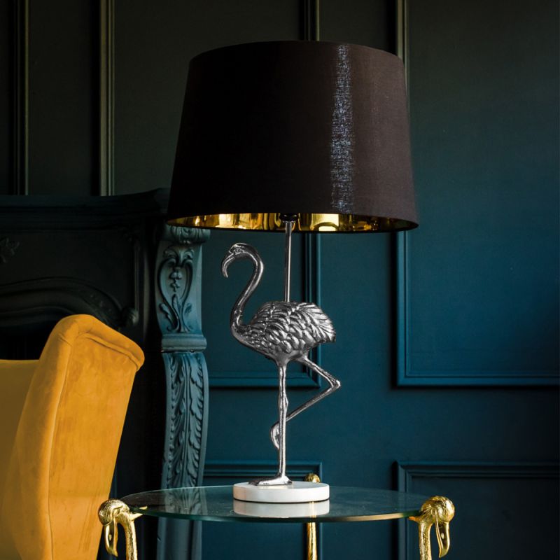 Flamingo Table Lamp with Black Shade - Silver Finish