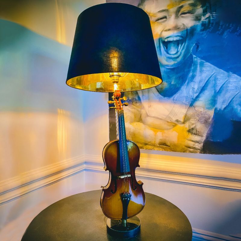 Violin Table Lamp with Black Shade 