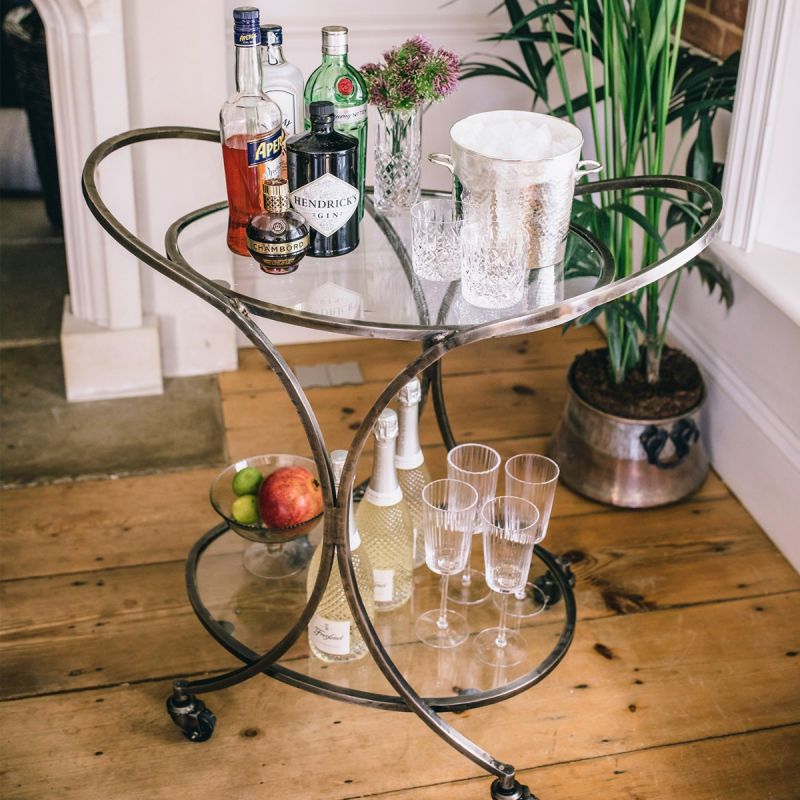 Dorchester Oval Drinks Trolley - Antique Silver