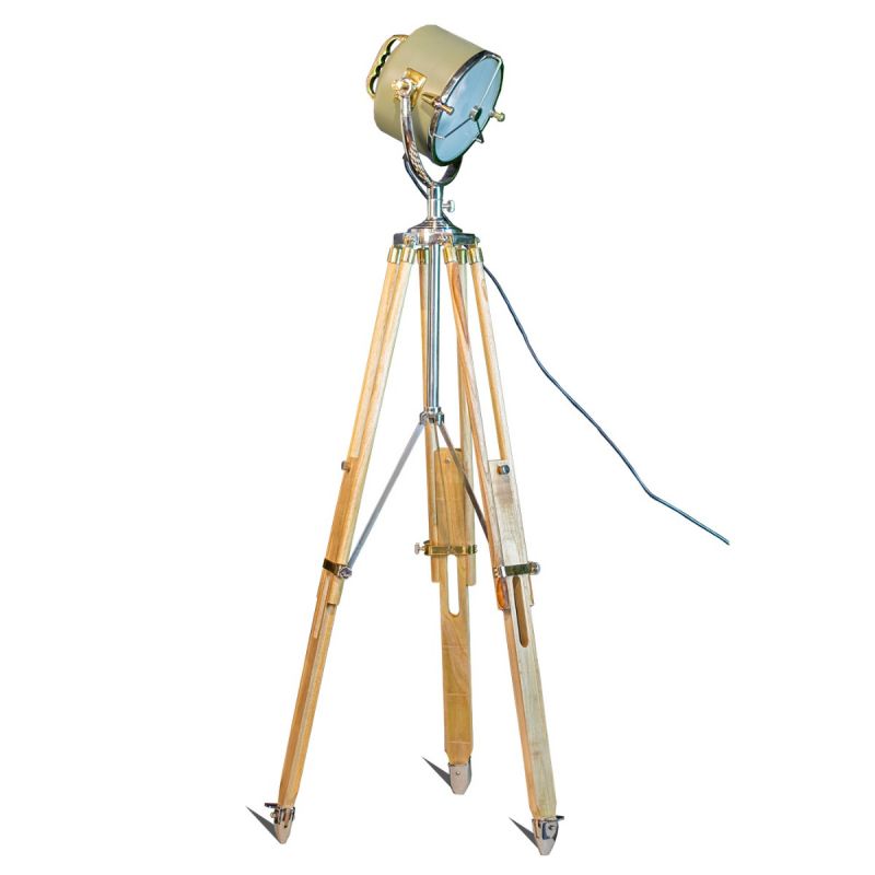 Green Beach House Floor Lamp on Natural Wooden Tripod