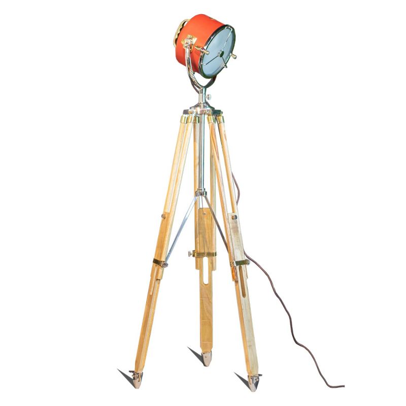 Red Beach House Floor Lamp on Natural Wooden Tripod