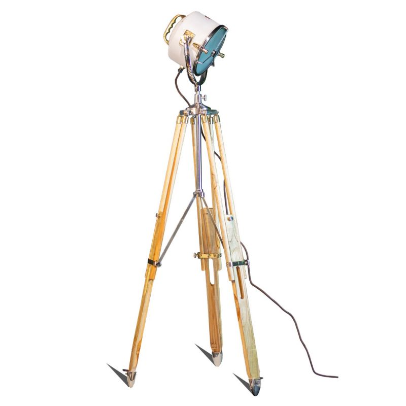 White Beach House Floor Lamp on Natural Wooden Tripod